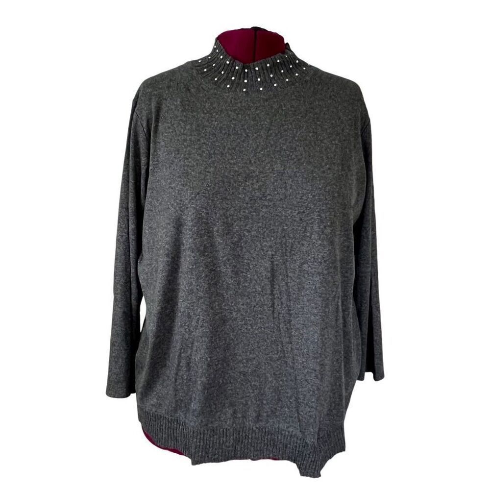 Rafaella Studded High Neck Asymmetrical Sweater Plus Size‎ 3X Casual